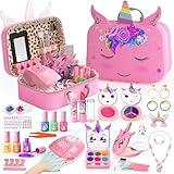 Kids Makeup Kit for Girl - 2 In 1 Kids Washable Makeup Toys & Nail Art Kit with Unicorn Cosmetic Case, Kids Play makeup for Girls, Real Girl Makeup Sets for Christmas Birthday Gifts Toys for 3-12 Year