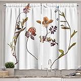 Ambesonne Flower Kitchen Curtains, Book Dried Flowers Lilacs Daisies Tulips Leaves Garden Plants Buds Art Print, Window Drapes 2 Panel Set for Kitchen Cafe Decor, 55" x 39", Sage Green