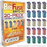 BioFuse SBFC-M Slow Blow Micro Cartridge 20-Piece Fuse Assortment 15A 20A 25A 30A 40A (MCASE, FMM Type Fuses)