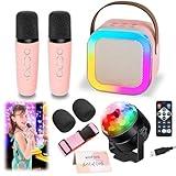 Karaoke Machine for Kids, Portable Bluetooth Speaker with 2 Wireless Microphones, 1 Disco Ball Strobe Lamp 7 Modes Stage Light for Home Room Dance Parties Birthday