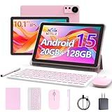 CUPEISI Android 15 Tablet 10 Inch, 20GB RAM+128GB ROM/ 2TB Expandable, 2.0GHz Quad-core Processor, 1280*800 HD Screen, 5G WiFi6 BT 5.0, 2 in 1 Tablets with Keyboard Case Mouse Stylus, Widevine L1 Pink