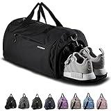 Fitgriff® Gym Bag for Men & Women with Shoe & Wet Compartment - Duffle Bag for Travel, Sports, Fitness & Workout (Full Black, 23 x 12 x 12″ (Medium))