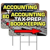 Vista Products Accounting Tax-Prep Bookkeeping Arrow 2 Pack Double-Sided Yard Signs 16" x 24" with Metal Stakes (Made in the USA)