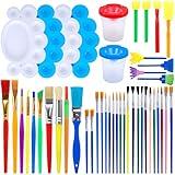 BigOtters Painting Brushes, 45PCS Kids All Purpose Paint Supplies Include Paint Cups with Lids Palette Tray Multi Sizes Brush for Children Gifts School Prizes Art Party