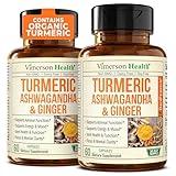 Turmeric Curcumin & Ashwagandha Supplements with Black Pepper. 95% Curcuminoids. Joint Support Supplement with Organic Tumeric, Ginger & Bioperine. Aids Joint Health, Energy. 2 Pack