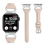 SEARME TREND Leather Band Compatible with Apple Watch Band Women 40mm/41mm/38mm, Slim Classy Leather Strap with Designer Unique Bling D-Shape Silver Buckle for iWatch Series 8 SE 7 9 6 5 4 3 2 1