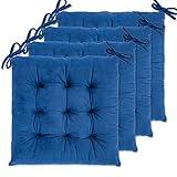 WONDER MIRACLE 4 Pack Seat Cushion/Chair Cushion Pads for Dining Chairs, Office Chair, Floor, Machine Wash & Dryer Friendly (Flannel 16"×16", Navy)