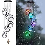 Chunful Paw Print Solar Wind Chimes for Outside Dog Cat Pet Pawprint Remembrance Wind Chimes Waterproof Color Changing Solar Hanging Lights Sympathy Gift for Pets Lovers Balcony Patio Yard Decorations