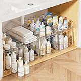 Vtopmart 4 Pack Bathroom Storage Organizer, 2 Tier Clear Under Sink Organizers Vanity Countertop Storage Container, Medicine Cabinet Drawers Bins, Pull-Out Organization with Track for Pantry, Kitchen