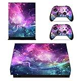 eXtremeRate Full Set Faceplates Skin Stickers for Xbox One X Console Controller with 2 Pcs Home Button Decals - Shining Galaxy