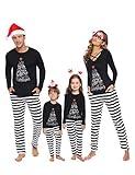 iClosam Matching Family Pajamas Set Striped Christmas Pajamas Sleepwear Dad Mom PJs Black