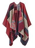 Urban CoCo Women's Color Block Shawl Wrap Open Front Poncho Cape (Red-series 2)