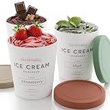 ZICOTO Set of 3 Reusable Ice Cream Containers 1 Quarts ea. - Perfect for Homemade Sorbet, Frozen Yogurt Or Gelato - Stackable Storage Pint Containers, Stickers And Lids Stores Easily In Freezer