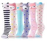 ANTSANG Kids Girls Knee High Socks Long Boot Crazy Silly Fun Gift Cute Tall Animal Socks for Child 6 Pairs Stocking Stuffers Gifts for 10 Year Old Girls Birthday Gifts Ideas(Fun Animal)