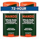 Mando Whole Body Deodorant For Men - Smooth Solid Stick - 72 Hour Odor Control - Aluminum Free, Baking Soda Free, Skin Safe - 2.6 Ounce (Pack of 2) - Clover Woods