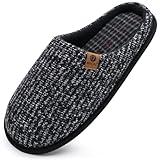 ONCAI Mens Black Knit Stripes Cozy Memory Foam scuff Slippers Slip On Warm House Shoes Indoor/Outdoor With Best Arch Surpport Size 10