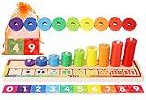 Toys of Wood Oxford Wooden Stacking Rings and Counting Games with 45 Rings Number Blocks- Counting Ring Stacker-Wooden Sorting Counting Toy for 3 Years Old Kids Maths Learning Montessori Materials