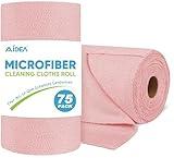 AIDEA Microfiber Cleaning Cloth Roll, 75PK, Tear Away Reusable Paper Towels, Pink Towels Lint Free Rags for House, Kitchen, Car Cleaning Supplies, 11.5"×11.5"