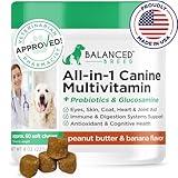 Balanced Breed All-in-1 Dog Vitamins Supplements Made in USA Vet-Pharmacist Approved Dog Multivitamin Probiotics Glucosamine Chondroitin Dogs Salmon Oil Skin Coat Immune Senior Dogs Supplement NonGMO