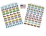 100 Stickers Representing Central and South America; 1.5x1 Inch Self Adhesive World Flag Stickers, 2 Sheets of 50, 100 Central and South American Sticker Flags Total, Made in USA