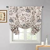 Mightree Blackout Tie Up Curtains for Windows, Three-Layer Woven Roman Curtains, Thermal Insulated Balloon Curtain, Shade Rod Valance for Kitchen, Living Room, Bedroom, Beige, 42" Wx63 L