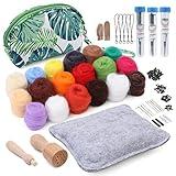 Needle Felting Kit, Needle Felting Starter Kit with Exquisite Green Storage Bag, Wool Roving 18 Colors Set, Needle Wool Felting Tools Kit, Wool Felt Tools for Felted Animal Needle Felting Supplies