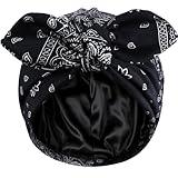 Ababalaya Satin Lined Beanies for Women Chemo Headwear Silky Lined Cotton Sleeping Cap (1, Black)