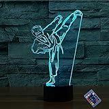 YTDZLTD Creative 3D Taekwondo Night Light 16 Colors Changing USB Power Remote Control Touch Switch Decor Lamp Optical Illusion Lamp LED Table Desk Lamp