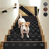 JOYDREAM Non Slip Stair Treads for Wooden Steps Indoor Stair Carpet Treads Peel and Stick Stair Runner Rugs 15 Pack Stair Tread Covers for Kids and Dogs, 8" X 30", Black Paw Print