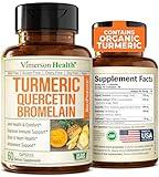 Quercetin with Bromelain Turmeric Supplement - Quercetin 500mg Capsules with Curcumin & Bromelain powder for Allergy & Joint Support. Turmeric Curcumin Bromelain Supplement. 60 Vegan Tumeric Capsules