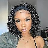 Aiterina Headband Wig Deep Wave 12 Inch Human Hair Headband Wig Curly hair Glueless Human Hair Wigs Machine Made No Lace deep Curly Headband Wig Natural color