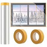 63'' x 197'' Window Insulation Kit, POF Window Sealer for Winter, with PET Double-Sided Tape, Insulates 5 Standard Indoor Windows Keep Warm for Weatherproofing Window Film for Winter-1PCS