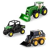 John Deere ERTL Iron Die-Cast Replicas - Includes John Deere Tractor, Gator, and Skid Steer Farm Toys with Collectible Display Box - John Deere Tractor Toys - 3 Inch, Green, 3 Count