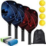 Pickleball Set with 4 Premium Wood Pickleball Paddles, 4 Pickleball Balls, 4 Cooling Towels & Carry Bag, Pickleball Rackets with Ergonomic Cushion Grip