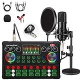 Podcast Equipment Bundle, 48V XLR Podcast Microphone Bundle, Voice Changer with Adjustable Mic Stand, Studio Condenser Microphone for Smartphone, PC, DJ, Video Recording, Streaming, Gaming and Singing