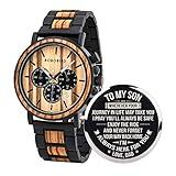 BOBO BIRD Mens Personalized Engraved Wooden Watches, Stylish Wood & Stainless Steel Combined Quartz Casual Wristwatches for Men Family Friends Customized Watch (A-for Son from Dad)