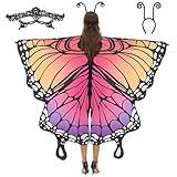 Spooktacular Creations Adult Butterfly Costume, Wing Cape Shawl with Lace Mask and Black Velvet Antenna Headband for Adult Women Halloween Costume-Rainbow