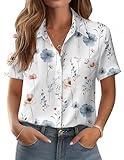 Zeagoo Blouse for Women Short Sleeve Button Down Shirts Floral Travel Clothes Cute Beach Dress Shirts Summer Outfit