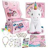 PERRYHOME Unicorn Toys for Girls 26 Pcs Surprise Box with Unicorn Stuffed Animal Plush Toy, DIY Coloring Book and Markers, Unicorn Necklace & Jewelry, Unicorn Gift Toy Christmas Birthday Gift for 3+