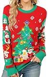 Ugly Sweater Christmas Women 2024 LED Light Up Christmas Tree Funny Ugly Funny Christmas Party Sweaters for Womens Red 2X Large