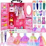 172 Pcs Doll Clothes and Accessories with Closet, Princess Gowns, Fashion Dresses, Top & Pants, Swimsuits, Shoes, Hangers, Doll Dress up Toys for Girls Kids Toddlers Gifts Fit for 11.5 Inch Doll