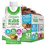 Orgain Organic Kids Nutritional Protein Shake, Chocolate, Healthy Kids Snacks, 8g Dairy Protein, 3g Fiber, 22 Vitamins & Minerals, No Soy Ingredients, Gluten Free, Non-GMO, 8.25 Fl Oz (Pack of 12)