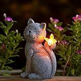 Nacome Solar Cat Outdoor Statues for Garden: Outside Decor with Butterfly Clearance for Yard Art Lawn Ornaments Porch Patio Balcony Home House - Birthday Gifts for Grandma Mom Women