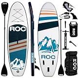 Roc Inflatable Stand Up Paddle Boards with Premium SUP Paddle Board Accessories, Wide Stable Design, Non-Slip Comfort Deck for Youth & Adults (Navy W/Kayak Seat)