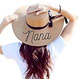 Posh Soiree Custom Nana Nana, Mimi, Maya, Gigi, Abuela, Meemaw Sun Hat - Floppy Beach Hat for Women - Perfect Grandmother Gift - Elegantly Scripted - Stylish & Protective Beachwear - Straw Hat