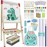 Easel for Kids,Adjustable Wooden Art Easel for Kids,Kids Toys for Ages 3-13,Double Sided Magnetic Whiteboard and Chalkboard with 114+ Art Supplies,3-in-1 Toddler Art Easels for Aged 3 4 5 6 7,8-13