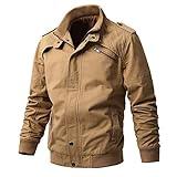 Buytop Men's Casual Winter Cotton Military Jackets Outdoor Full Zip Army Coat(813Khaki-M)