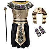 Egypt Pharaoh Costume for Kids Boys Ancient Egyptian King Outfit Kit Halloween Role-Play 9-10 Years Gold