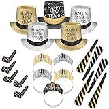 Amscan Party City New Year’s Eve 2025 Wearables and Noisemakers for 10 Guests, Party Supplies, Black, Gold and Silver, 20 Piece