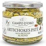 Creamy Artichoke and Almond Dip, 6.35 oz, 180 g. Non GMO, Artichoke Spread Sauce, Made with Sicilian Almonds Product of Italy, by Campo D'Oro